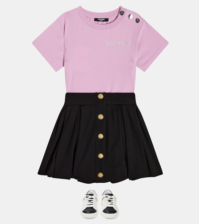 Balmain Button-detail Pleated Skirt In Black