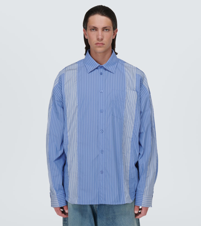Shop Balenciaga Striped Cotton-blend Shirt In Blue