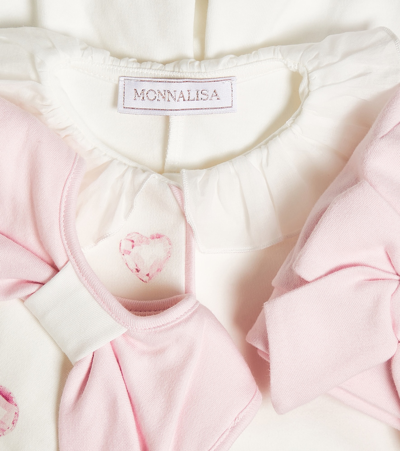 Shop Monnalisa Baby Printed Jersey Onesie, Bib, And Beanie Set In Multicoloured