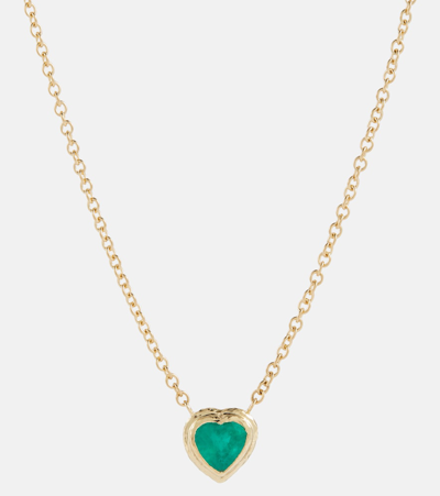 Octavia Elizabeth Heart & Toggle 18kt Gold Necklace With Emerald In Gold