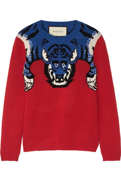 Shop Gucci Embellished Intarsia Wool Sweater