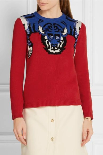 Shop Gucci Embellished Intarsia Wool Sweater