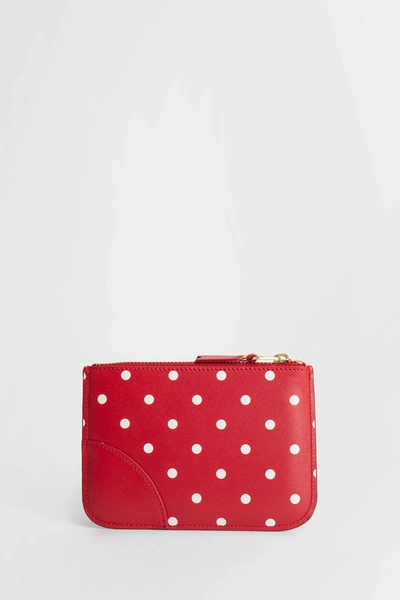 Comme Des Garçons Unisex Red Leather Polka Dot Wallet With Gold Zip In Red