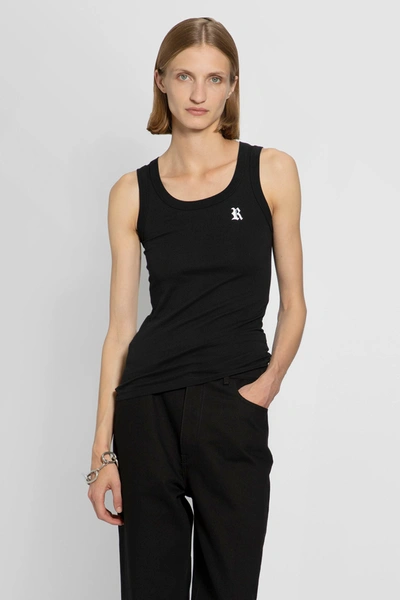 Raf Simons Tank Top With R Print And Leather Patch In Black