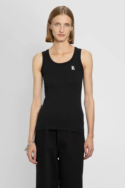 Raf Simons Tank Top With R Print And Leather Patch In Black
