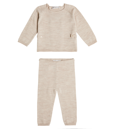 Shop Bonpoint Baby Wool Sweater And Pants Set In Beige