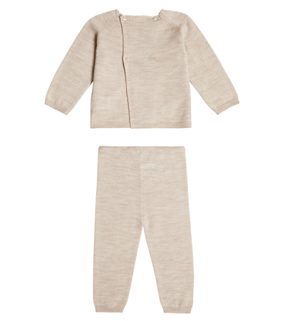 Shop Bonpoint Baby Wool Sweater And Pants Set In Beige