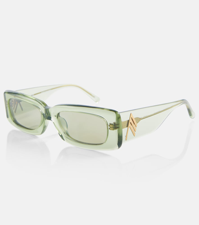 Shop Attico X Linda Farrow Mini Marfa Rectangular Sunglasses In Green