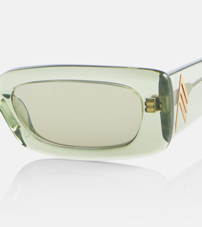 Shop Attico X Linda Farrow Mini Marfa Rectangular Sunglasses In Green