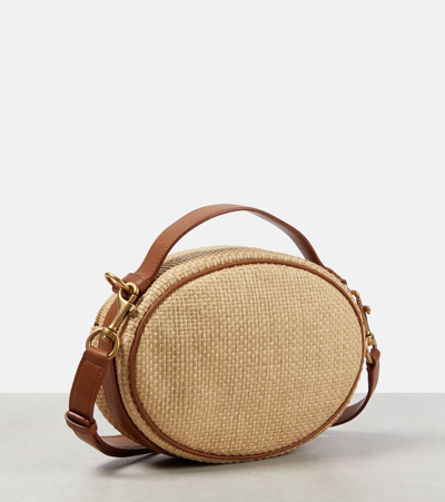 Saint Laurent Leather-trimmed Raffia-effect Shoulder Bag In Beige