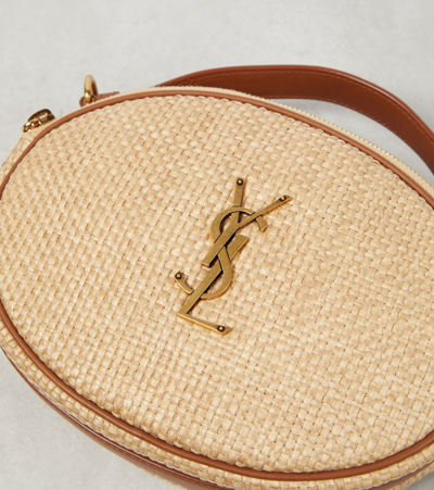 Saint Laurent Leather-trimmed Raffia-effect Shoulder Bag In Beige