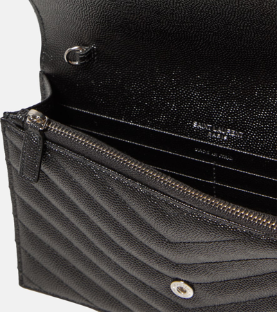Saint Laurent Cassandre Matelassé Envelope Leather Wallet On Chain In Black
