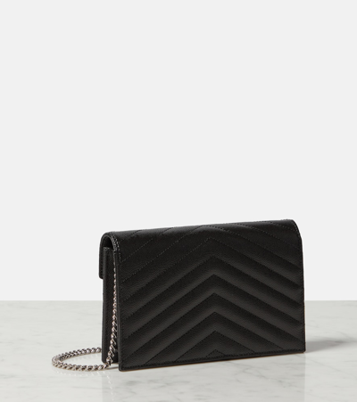 Shop Saint Laurent Cassandre Matelassé Envelope Leather Wallet On Chain In Black