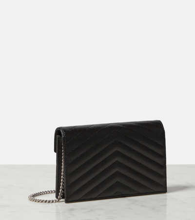 Saint Laurent Cassandre Matelassé Envelope Leather Wallet On Chain In Black