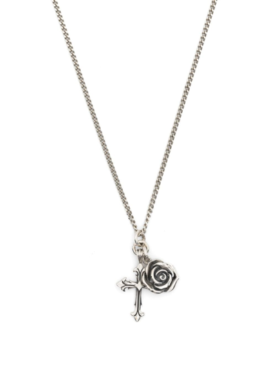 Shop Emanuele Bicocchi Rose-pendant Cross-pendant Necklace In Silber