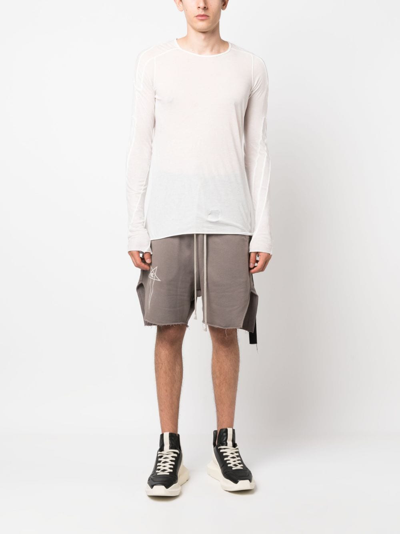 Shop Rick Owens X Champion Embroidered-logo Cotton Shorts In Brown
