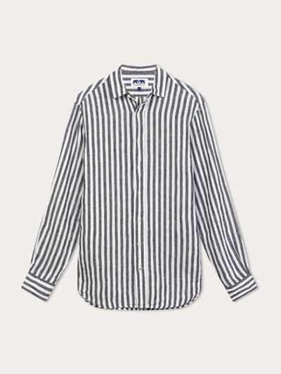 Shop Love Brand & Co. Men's Navy Lines Abaco Linen Shirt