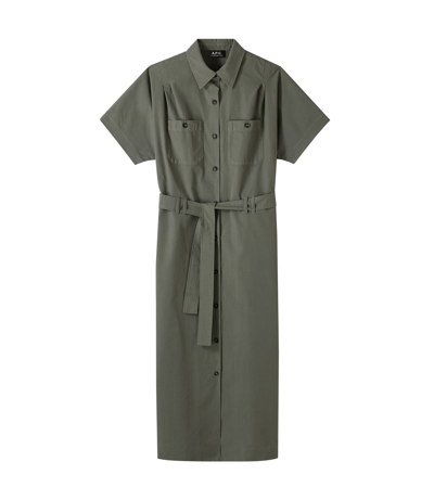 Shop Apc New Drew Dress In Kae - Muted Green