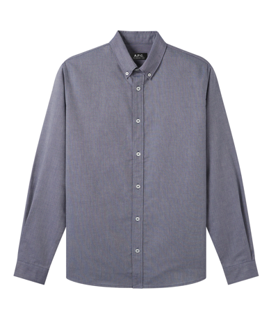 Shop Apc Button Down Shirt In Iaj - Navy Blue