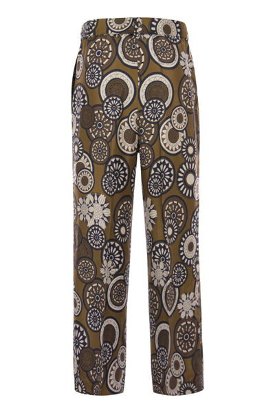 S Max Mara Silk Trouser With All-over Print In Ochre
