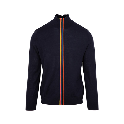 Shop Paul Smith Wool Zip Cardigan Sweater In Blue