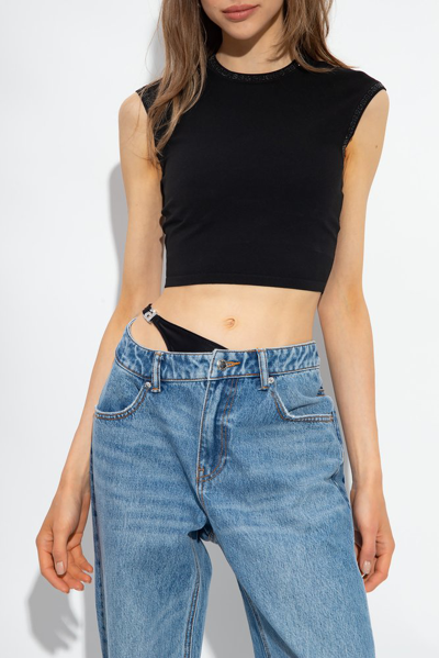 Shop Alexander Wang Ribbed Cropped Top In Black