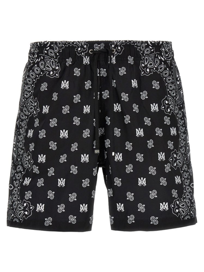 Shop Amiri Bandana Paisley Pattern Drawstring Swim Shorts In Black