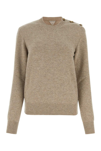 Shop Bottega Veneta Knot Button Embellished Crewneck Jumper In Beige