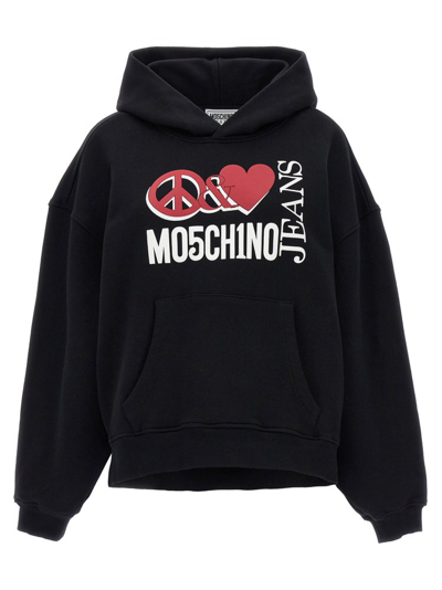 Shop Moschino Jeans Balloon Sleeved Oversized Hoodie In Black