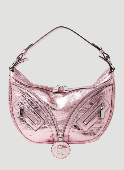 Shop Versace Metallic Effect Mini Shoulder Bag In Pink