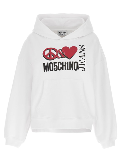 Shop Moschino Jeans Balloon Sleeved Oversized Hoodie In White