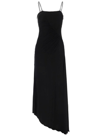 Shop Pinko Asymmetric Gathered Sleeveless Maxi Dress In Black