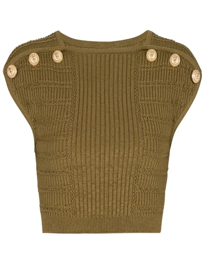 Shop Balmain Knit Crop Top In Brown