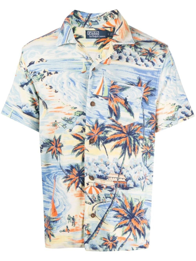 Shop Polo Ralph Lauren All-over Graphic-print Short-sleeve Shirt In Blue