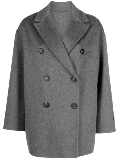 Shop Brunello Cucinelli Cashmere Double-breasted Coat In Grey