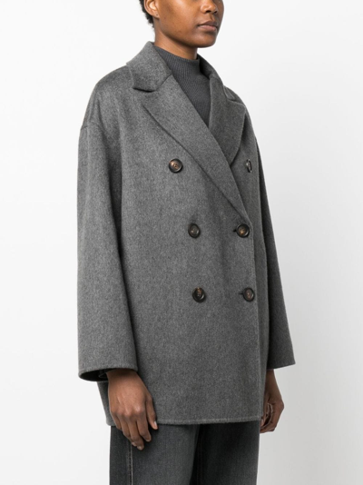 Shop Brunello Cucinelli Cashmere Double-breasted Coat In Grey