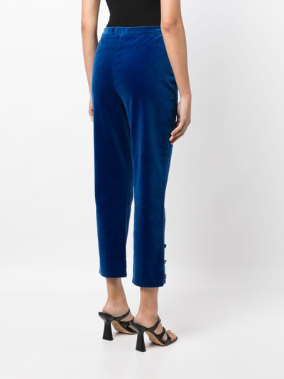 Pre-owned Chanel 1990-2000s Straight-legged Cropped Velvet Trousers In Blue