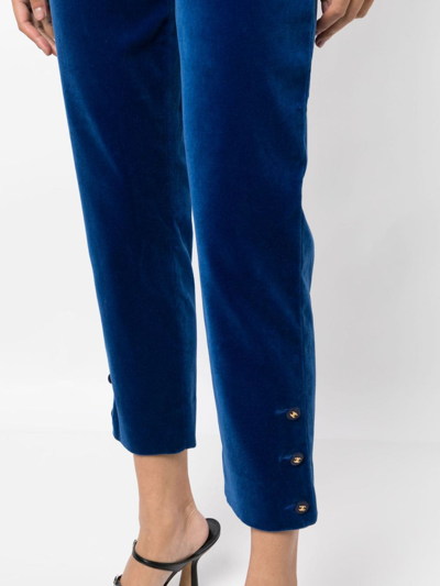 Pre-owned Chanel 1990-2000s Straight-legged Cropped Velvet Trousers In Blue