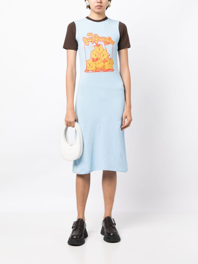 Shop Charles Jeffrey Loverboy Graphic-print Cotton Dress In Blue