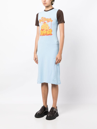 Shop Charles Jeffrey Loverboy Graphic-print Cotton Dress In Blue