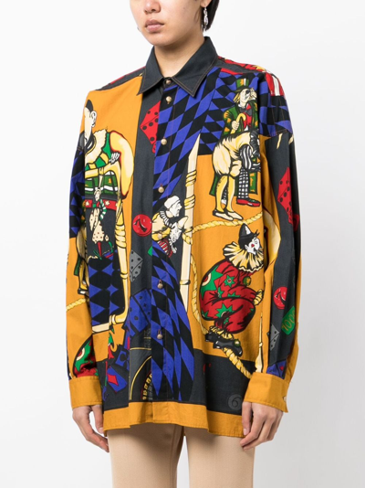 Pre-owned Versace 1990-2000s Clowns Print Shirt In Mustard, Blue