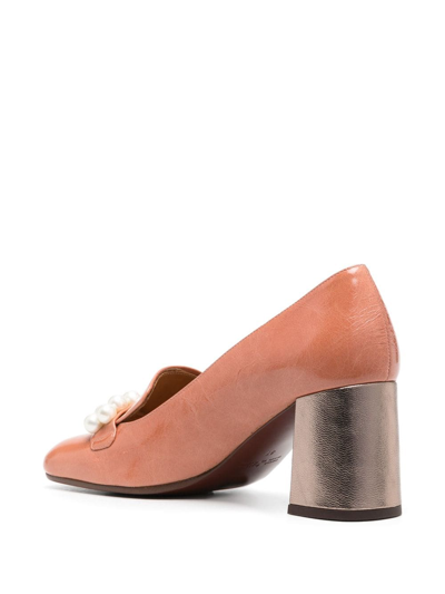 Chie Mihara Petard Pearls Patent Leather Pumps In Orange