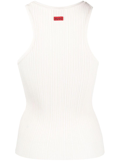Shop Hugo Ribbed-knit Crew-neck Tank Top In White