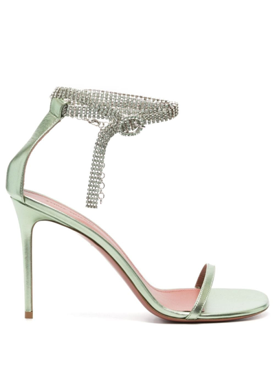 Shop Amina Muaddi Giorgia 90mm Crystal-embellished Sandals In Green