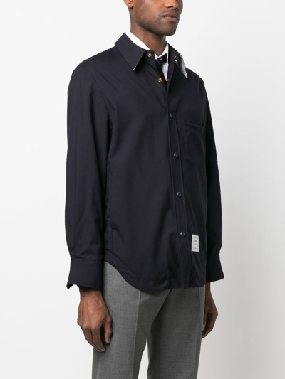Thom Browne Stripe-detail Press-stud Shirt In Blue