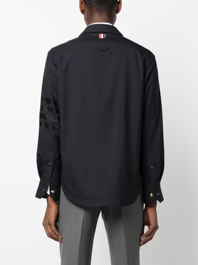 Thom Browne Stripe-detail Press-stud Shirt In Blue