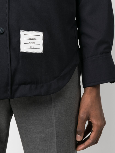 Thom Browne Stripe-detail Press-stud Shirt In Blue