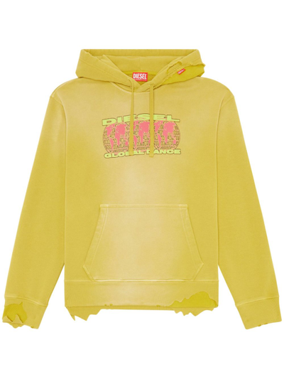 Shop Diesel F-maxinne-hood-dob Logo-print Hoodie In Yellow