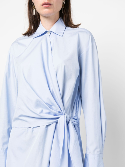 Shop Vince Long-sleeved Cotton Wrap Dress In Blue
