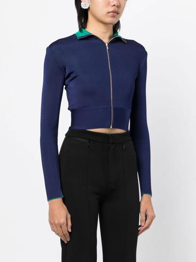 Herve L Leroux Double Faced Knit Cardigan In Blue